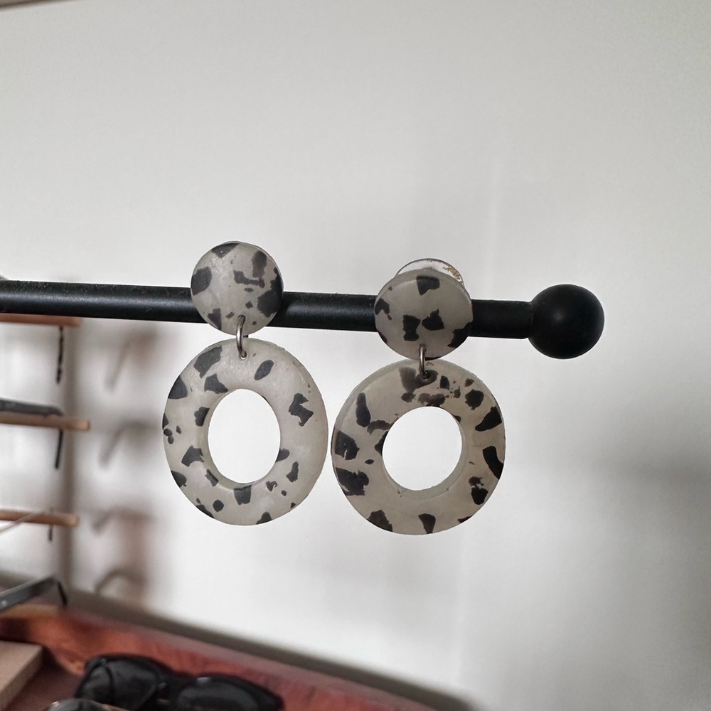 Black and White Dalmatian Drop Earrings